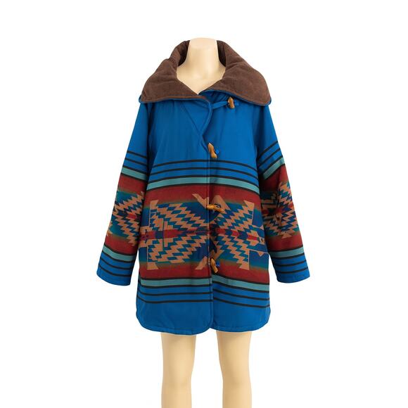 Boho chic Southwest Aztec Print Hooded Toggle Coat Oversized festival fashion - Picture 1 of 4